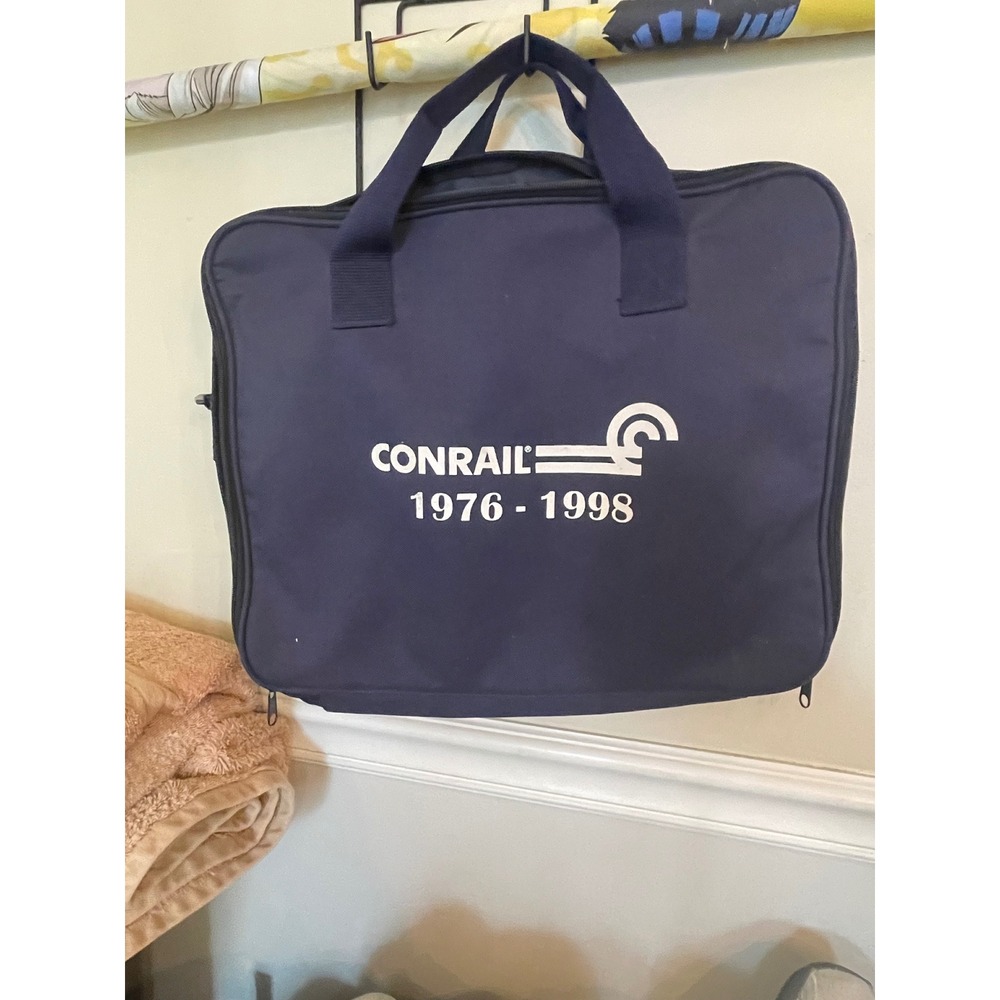 Vintage Conrail Railroad 1976-1998 Commemorative Briefcase Bag Navy Blue Canvas